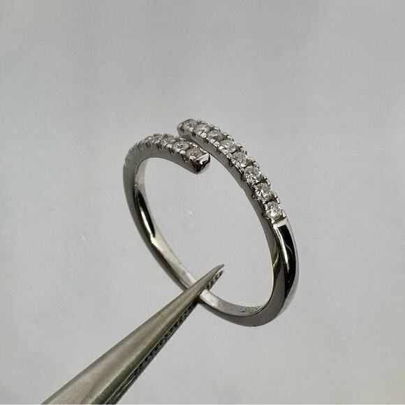 Moissanite Diamond Band Split Half Eternity Stackable Ring 18k Plated Adjustable - Picture 10 of 16